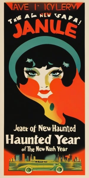 Kawaii, a 1950s movie poster for a 1920s gangster mystery, "Janus Nash and a Haunted New Year. Series: The Ghosts of Lucille",