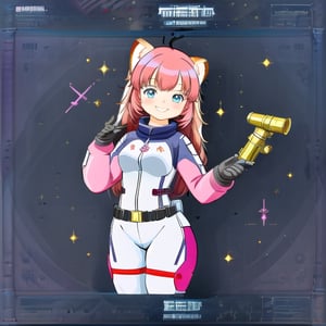 Gallia, an adorable and silly female red panda in a space suit with pink hair and purple and a sci-fi brass fantastical telescope, cute, storybook illustration,, white background, dieselpunk
