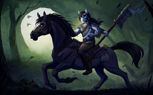 (masterpiece, best quality, ultra-detailed, 8K),(picture-perfect),headless horsemen, native, Indian, western, horse, riding,horseback_riding, horror, axe, sleepy hallow