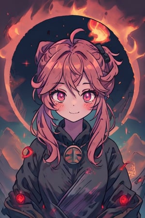 a cute and cheerful female Welsh 13th-century grave digger during the black plague with short strawberry blonde hair and ponytails and glowing ember eyes casting ghostly fire magic with an old magical miners lamp, in a haunted mountain town. Anime Cartoon