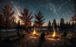 a campfire surrounded by fall maple trees,Sketch