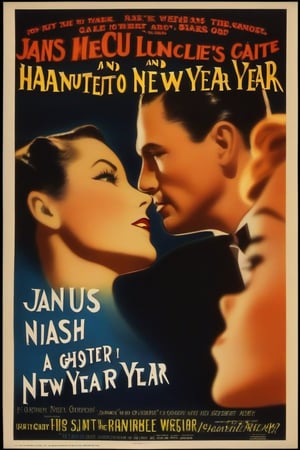 a 1950s movie poster for a 1920s gangster mystery, "Janus Nash and a Haunted New Year. Series: The Ghosts of Lucille",