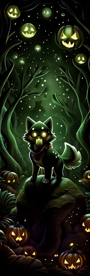 1

A small, trembling wolf pup with shaggy fur the color of sage green, lost in a foggy and haunted forest. Its eyes dart around nervously, searching for a way out. Suddenly, it spots a graveyard in the distance, sending shivers down its spine. The pup clutches onto its old, tattered green neck bandana for comfort, but it knows it's in for a spooky adventure.