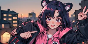 1930s (style), Comic, kawaii, master piece, beautiful boy in an abandoned zombie filled city, red_panda, paw_gloves, Fur_boots, animal_marking, face_paint, chocolate_hair, violet_eyes, furry_jacket,yofukashi background, zombies,hinata,1990s \(style\),kusanagi motoko,city,chundef, action_pose, battle_stance, back_pack,running,teenage , ripped_clothing, bloody_clothes, sweatpants,Circle,vectorstyle, happy_face, hungry,cammy sf6,c.c.,manga,manwha,chara-sheet, animal_tail