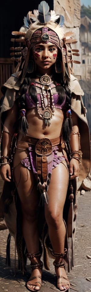 1930s (style), Furry,(masterpiece, best quality, ultra-detailed, 8K),(picture-perfect face, freckles, blush,(perfect female body, ), slim, native American shaman, hourglass body shape, goddess, charming,  alluring, seductive_pose, enchanting, makeup, fantasy, artic, lavender_hair, leather parka, sexy, loin_cloth, tribal,ppcp,cibertribal