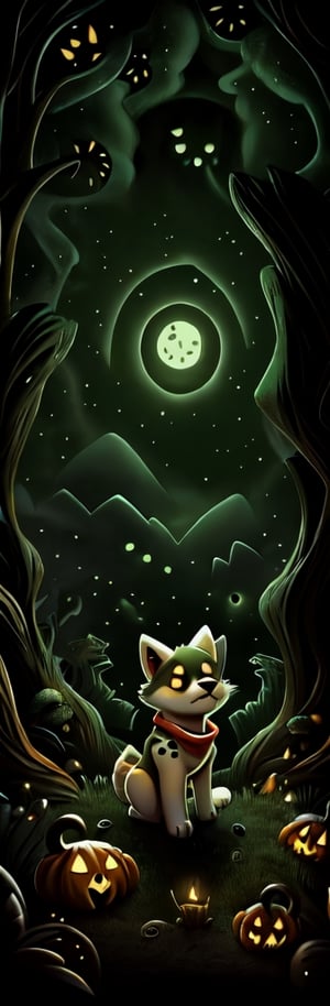 1

A small, trembling wolf pup with shaggy fur the color of sage green, lost in a foggy and haunted forest. Its eyes dart around nervously, searching for a way out. Suddenly, it spots a graveyard in the distance, sending shivers down its spine. The pup clutches onto its old, tattered green neck bandana for comfort, but it knows it's in for a spooky adventure.