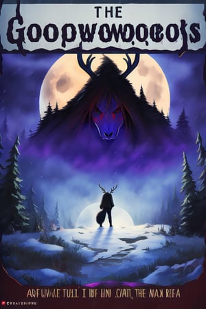 Create a captivating and whimsical 1950s movie poster for a 1920s juvenile horror/humor novel titled "The Howl of the Wendigo," part of the series "The Wolves of Blood Creek" by J.R. Ghostwood.

Key Elements:

Setting: A snowy landscape with a hint of eerie moonlight, conveying the chilling winter atmosphere.

Characters: Include the main characters, Sagie, Lavie, and Birdie, standing united against the backdrop of the menacing Wendigo's eyes in the storm.

Wolves: Showcase the Blood Creek wolves, emphasizing their pack dynamic and unique personalities.

Humor and Horror: Infuse a balance of humor and horror elements to reflect the book's dual genre, perhaps through the expressions and interactions of the characters.

Title and Series: Clearly highlight "The Howl of the Wendigo" as the title, and "The Wolves of Blood Creek" as the series, with the author's name, J.R. Ghostwood.

Feel free to play with color schemes, lighting effects, and visual elements that resonate with a juvenile horror/humor theme