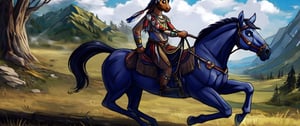 (masterpiece, best quality, ultra-detailed, 8K),(picture-perfect),cibertribal, headless horsemen, native, Indian, western,horse,riding,horseback_riding