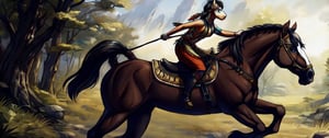 (masterpiece, best quality, ultra-detailed, 8K),(picture-perfect),cibertribal, headless horsemen, native, Indian, western,horse,riding,horseback_riding