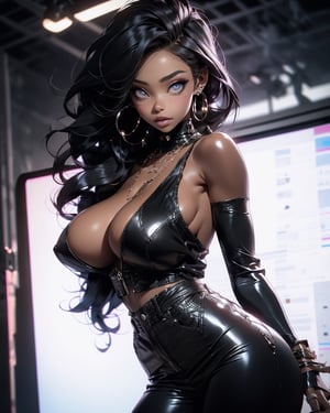 beautiful black skin woman, beandeau on tits, big breasts,High detailed 