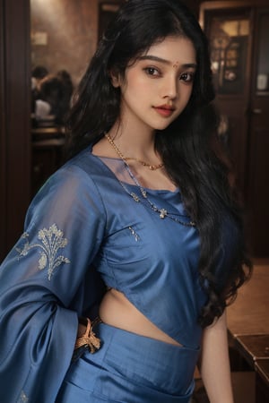 20 aged tamilnadu girl , curly black long hair , wearing blue silk  saree , thick square face , filled lips , temple , nomal breast , round ass , fit girl , wearing thin  jewels ,m4d4m,Indian,Anyageraldine