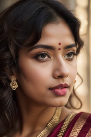 (best quality, highres, masterpiece:1.2), ultra-detailed, (realistic, photorealistic, photo-realistic:1.37), beautiful detailed eyes, beautiful detailed lips, extremely detailed eyes and face, long eyelashes, [silk saree], [curly hairs], [thin face], [Temple background], vivid colors, soft lighting, Indian traditional, portrait, subtle color palette, gentle shadows,