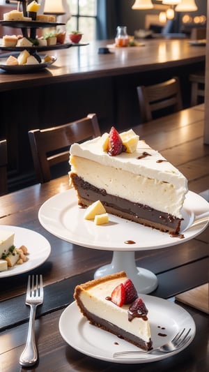 food, cheesecake on a plate, on a table, cafe, 