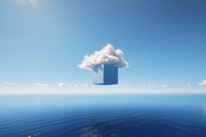 square shape cloud floating on air top of the sea, blue sea,  masterpiece photography, morning, minimalist, 3d, blender, render,Enhanced All