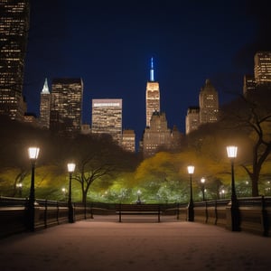 centered, city photography, | night city, new york city, new york, central park, park scenery, | bokeh, depth of field, | 