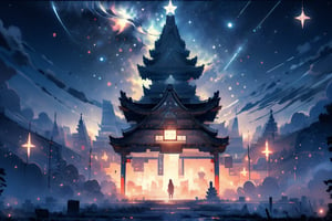 Extremely beautiful landscape , masterpiece, mist and fog, Chinese style , background only, Stars, Beautiful sky ,Ancient Chinese style ,daytime