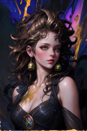 Hyper realistic-surreal and fantasy composition Perfect and dynamic digital painting, portrait of incredibly gorgeous woman, messy hair, black light atmosphere, style Jose Royo, Boris Vallejo, Carne Griffiths, Wadim Kashin, Harrison Fisher, Brian Froud and Jeremy Mann, epic setting, black light show, various styles of Steadman, Hanuka, Klimt, Bell, Hobbie, Newton, greg rutkowski, atmospheric, artstation trend, artgerm, deviant art, octane, masterpiece, intricate art, details Intricate, matte painting film poster, golden ratio, trending on cgsociety, incredibly detailed and incredibly beautiful, high quality [By Frédéric Partiot]