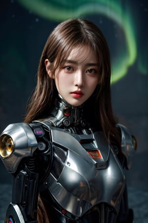 photo of robot character, in the style of beautiful women, gongbi, precise hyperrealism, shiny eyes, neo-victorian, intel core, aurorapunk --ar 32:25