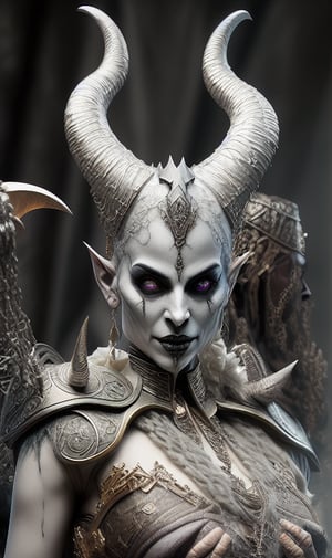 emale statue with horns and a large headpiece, hyperdetailed fantasy character, zbrush central contest winner, zbrush contest winner, sculpted in zbrush, with horns, goddess, extremely high detail, complex fantasy character, white horns queen demon, detailed fantasy portrait, succubus | medieval, Perfection, Hyperrealism, Horror Art, Dark Art, intricate, liquid, bad ass, bad seed, new generation, experimental, details, different, bokeh, best quality, high details, DSLR, 4k, soul, perfect anatomy, centered, approaching perfection, dynamic, highly detailed, ((chilling)), art for dark metal music, dark fantasy horror art, horror fantasy art, fantasy horror art, photorealistic dark concept art, in style of dark fantasy art, lich vecna (d&d), dark fantasy art, detailed 4k horror artwork, stefan koidl inspired, ((stefan koidl)), unique, award winning, masterpiece