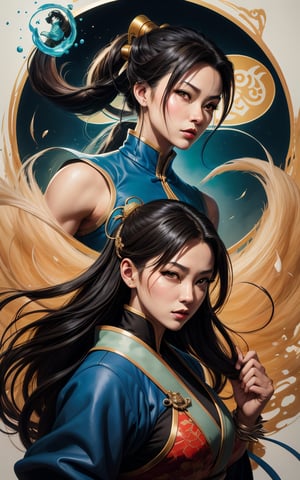 octane render, unreal engine, Neo-traditional Japanese, Chun-li, streetfighter 6, chun, spiked bracelets, full body, beautiful woman Studio Ghibli style, a stunningly detailed fluid gouache painting by victo ngai ruan jia, Jean Baptiste Monge, jean ellen jewett, incorporating ink flow, calligraphy, acrylic, Chinese ink, and color art, abstract painting with wwoman, hyper-detailed illustrations, psychedelic art nouveau, 32k uhd, vibrant murals, neo-traditional japanese, colorful woodcarvings, centered, perfect composition, streetfighter style