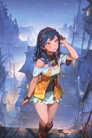 A woman in a short skirted dress sits at the top of a skyscraper, overlooking the city in the horizon, captured in the style of digital illustration inspired by the works of Banksy. She gazes pensively at the sprawling city below, with a hint of melancholy in her expression. The color temperature leans towards cool tones, emphasizing the urban landscape. Lighting is dramatic, casting deep shadows, while the atmosphere carries a sense of quiet contemplation.

300 DPI, HD, 8K, Best Perspective, Best Lighting, Best Composition, Good Posture, High Resolution, High Quality, 4K Render, Highly Denoised, Clear distinction between object and body parts, Masterpiece, Beautiful face, 
Beautiful body, smooth skin, glistening skin, highly detailed background, highly detailed clothes, 
highly detailed face, beautiful eyes, beautiful lips, cute, beautiful scenery, gorgeous, beautiful clothes, best lighting, cinematic , great colors, great lighting, masterpiece, Good body posture, proper posture, correct hands, 
correct fingers, right number of fingers, clear image, face expression should be good, clear face expression, correct face , correct face expression, better hand position, realistic hand position, realistic leg position, no leg deformed, 
perfect posture of legs, beautiful legs, perfectly shaped leg, leg position is perfect,

,breakdomain,yofukashi background,tight mini skirt,bbyorf