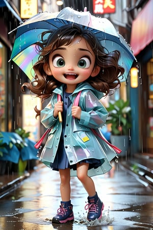 A digital illustration of a young girl, excitedly playing in the rain, her raincoat and school outfit soaked but she is full of joy, splashing water around. Background: a lively city street with pedestrians holding umbrellas, storefronts with reflections on wet ground, street lights glowing softly. Details: bright and contrasting colors, dynamic lighting effects with rain droplets glistening, capturing the energy and fun of a rainy day. Created Using: digital pen, comic art style, vibrant colors, dynamic shading, animated feel, hd quality, natural look.


HD, 8K, Best Perspective, Best Lighting, Best Composition, Good Posture, High Resolution, High Quality, 4K Render, Highly Denoised, Clear distinction between object and body parts, Masterpiece, Beautiful face, 
Beautiful body, smooth skin, glistening skin, highly detailed background, highly detailed clothes, 
highly detailed face, beautiful eyes, beautiful lips, cute, beautiful scenery, gorgeous, beautiful clothes, best lighting, cinematic , great colors, great lighting, masterpiece, Good body posture, proper posture, correct hands, 
correct fingers, right number of fingers, clear image, face expression should be good, clear face expression, correct face , correct face expression, better hand position, realistic hand position, realistic leg position, no leg deformed, 
perfect posture of legs, beautiful legs, perfectly shaped leg, leg position is perfect, proper hand posture, no hand deformation, no weird palm angle, no unnatural palm posture, no fingers sticking to each other, clear different between fingers of the hand, 

school_kid, raining, school_uniform, playing in water, happy, enjoying, cute_raincoat, full_length_uniform, full uniform, 