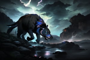 a black Leopard with blue eyes standing at top of a mountain in a thunder night looking down in darkness.

An illustration of a black leopard with bright blue eyes standing atop a mountain during a thunderstorm, looking down into the abyss below. The background includes rocky outcrops and a sky filled with lightning and heavy rain. Created Using: graphic tablet, dramatic lighting, high contrast, detailed textures, dynamic composition, dark color palette, stormy atmosphere, realistic rendering, hd quality, natural look.


HD, 8K, Best Perspective, Best Lighting, Best Composition, Good Posture, High Resolution, High Quality, 4K Render, Highly Denoised, Clear distinction between object and body parts, Masterpiece, Beautiful face, 
Beautiful body, smooth skin, glistening skin, highly detailed background, highly detailed clothes, 
highly detailed face, beautiful eyes, beautiful lips, cute, beautiful scenery, gorgeous, beautiful clothes, best lighting, cinematic , great colors, great lighting, masterpiece, Good body posture, proper posture, correct hands, 
correct fingers, right number of fingers, clear image, face expression should be good, clear face expression, correct face , correct face expression, better hand position, realistic hand position, realistic leg position, no leg deformed, 
perfect posture of legs, beautiful legs, perfectly shaped leg, leg position is perfect, proper hand posture, no hand deformation, no weird palm angle, no unnatural palm posture, no fingers sticking to each other, clear different between fingers of the hand, 

