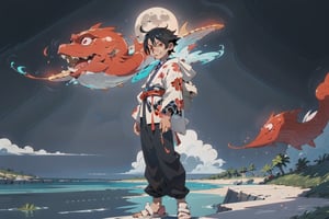 < Master piece anime cartoon style tite kubo  character style and nobuhiro watsuki 
 background style > black-hair,confident, clam-look-on-his-face both eyes open with a smile,young male,crimson red eyes,japanese-style white,kimono-full body-legs-spread-out,with-a-clam-body-language,standing-in Neon lighting as the moon glow falls upon him alone and the water he stands on  he looks like itachi Uchiha high resolution extremely detailed handsome Juxtaposition 