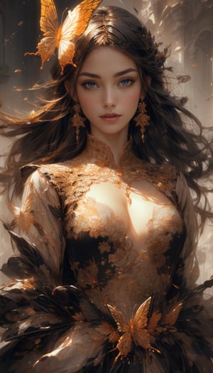 1girl, 8k, intricate, elegant, highly detailed, majestic, digital photography, art by artgerm and ruan jia and greg rutkowski surreal painting gold butterfly filigree, broken glass, (masterpiece, sidelighting, finely detailed beautiful eyes: 1.2), hdr, full_body, magic wand, water binder
