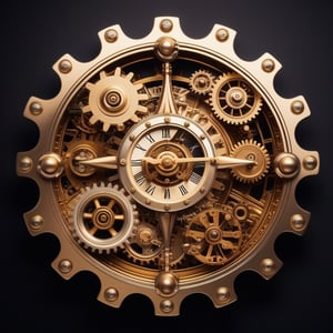 golden clockwork mechanism,gears,in the style of steam punk