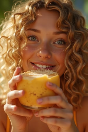 beautiful girl,beautiful face,golden hair curls, in latex. he drinks a coconut drink.stylization,composition,hyperdetalization,lots of details,close-up"