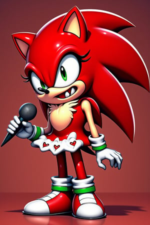 the girl is a red hedgehog, holding a microphone with her hands. stylization,hyperdetalization, comoposition