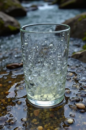 minerals dipped into river with bubbles and splash remove glass