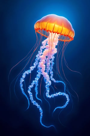 beautiful jellyfish swim in the sea, shimmering in different colors. stylization, hyper detail