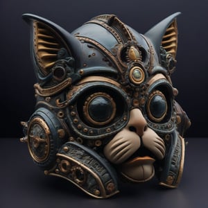 motorcycle helmet with cat ears, ornate pattern on it, in the style of steam punk