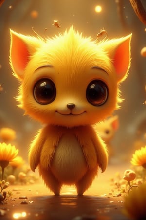 a beautiful fluffy little animal, honey-colored, all in honeycombs, lots of shine, wires, toxic color. stylization