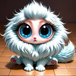 a big beautiful blue color animal, fluffy,big eyes, sitting on the floor,