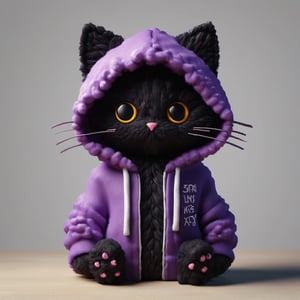 
black kitty with a purple hoodie, 3d render, typography, fashion, illustration, photo, anime, painting, dark fantasy
