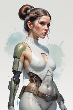 Princess Leia from Star Wars, full body, Kim Jung gi, freedom, soul, digital illustration, comic style, cyberpunk, perfect anatomy, centred, approaching perfection, dynamic, highly detailed, watercolour painting, artstation, concept art, smooth, sharp focus, illustration, art by Carne Griffiths and Wadim Kashin,