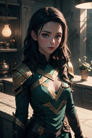 Highres, best quality, extremely detailed, area lighting in background, HD, 8k, 1girl, cute, Loki