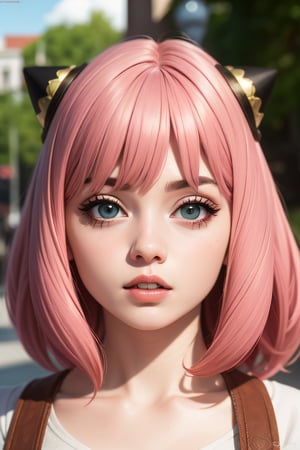 High Definition, 300 Dpi, 4k, Anya Forger, SpyXFamily character, cute little girl, pink hair color, perfect make up, hyper realistic, beautiful big eyes, attractive, excited, best quality, MASTERPIECE, anya forger,realism,More Detail