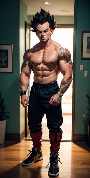 big guy ,  red hair , muscles , tattoo , vegeta