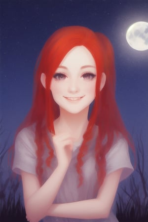 sweet,beauty,redhair,dusk,firefly,smile,snowy,moon,starry_sky