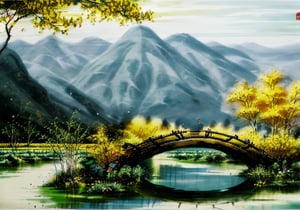 wgz_style,shukezouma,guofengnv,masterpiece, best quality,A painting, a landscape in spring, bamboo forest, distant mountains, dragon with red flame skin, bright pictures, realistic,yuyao