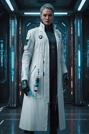 1girl, full body, imagine a doctor from 2077, wearing a crisp white coat, standing with a high-end future syringe in his hand and a stern expression on his face.
(Masterpiece, Best Quality, 8k:1.2), (Ultra-Detailed, Highres, Extremely Detailed, Absurdres, Incredibly Absurdres, Huge Filesize:1.1), (Photorealistic:1.3), By Futurevolab, Portrait, Ultra-Realistic Illustration, Digital Painting. (Time Travel Style:1.5), Cyberpunk Doctor, Mecha, Chinese Dragon,Cyberpunk Doctor