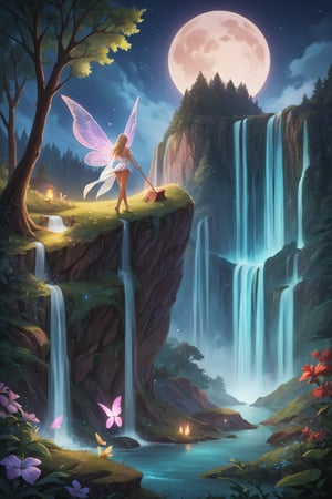 score_9, score_8_up, score_7_up, score_6_up, 
1 girl, beautiful elf girl, elf wings, Play the harp, Magic Forest, Night sky, moon, fireflies, waterfalls, magic elves, 
(Masterpiece, Best Quality, 8k:1.2), (Ultra-Detailed, Highres, Extremely Detailed, Absurdres, Incredibly Absurdres, Huge Filesize:1.1), (Photorealistic:1.3), By Futurevolab, Portrait, Ultra-Realistic Illustration, Digital Painting. ,Strong Backlit Particles,Butterfly Style