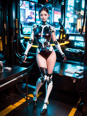 (masterpiece, high quality:1.5), (8K, HDR, ultra-detailed), 
1girl, beautiful girl, full body, looking at the viewer, cyberpunk girl, futuristic girl, futuristic outfit, bodysuit, robotic limbs, mechanical arms, lying, short hair, FuturEvoLabCyberpunk, FuturEvoLabGirl, FuturEvoLabMecha, FuturEvoLab