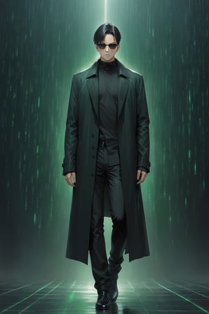 Matrix Style, Matrix, full body, 1 man, black coat, sunglasses, 