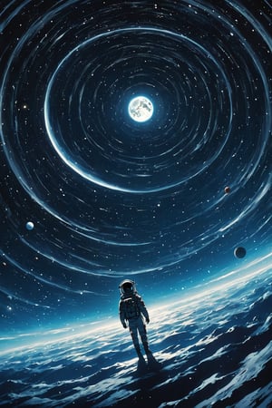a girl astronaut exploring the cosmos, floating among planets and stars, high quality detail, anime screencap, studio ghibli style, illustration, high contrast, masterpiece, best quality