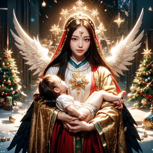 Highly detailed, High resolution scan, Unreal engine, Professional, 64K, UHD, HDR, Movie Poster, Ansel Adams
snowflake, Virgin Mary, Hold a baby in one's hand, archangel, Christmas tree, holy light, ,1girl, Japanese girl, BFMother